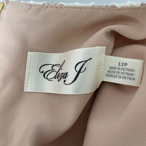 Eliza J Fit & Flare Lace Dress Petite 12 12P Ivory Nude Lining 3/4 Bell Sleeve - Picture 5 of 13